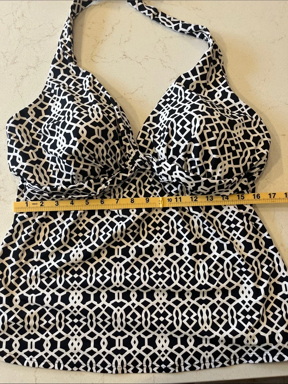 Lands' End Black & White Geometric Halter One-Piece Tankini